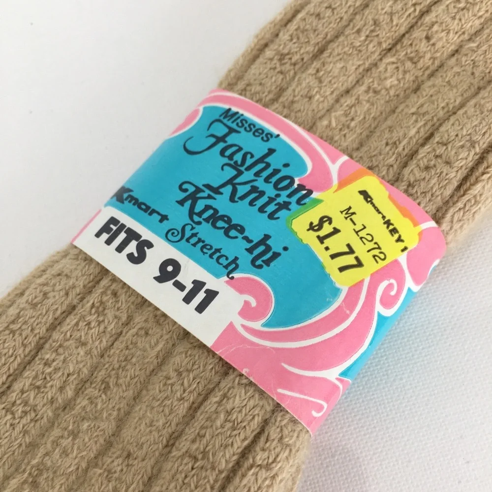 Vintage Deadstock Socks Bundle 1 Beige Rib-Knit Knee-Hi & 2 Crew NEW 70’s 80’s